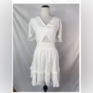 NEW Pretty Garden Medium large Dress White Cut Out Layered Chiffon Empire Waist